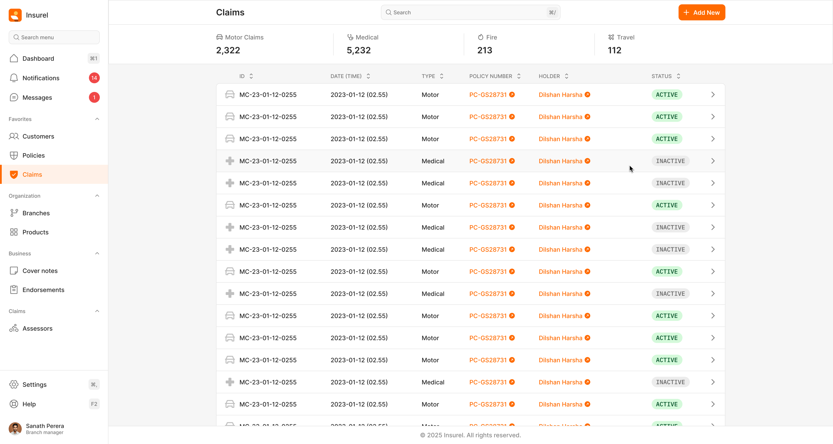 Claims listing